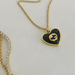 Luxury Black/Gold Heart Logo Repurposed Zipper Pull Necklace